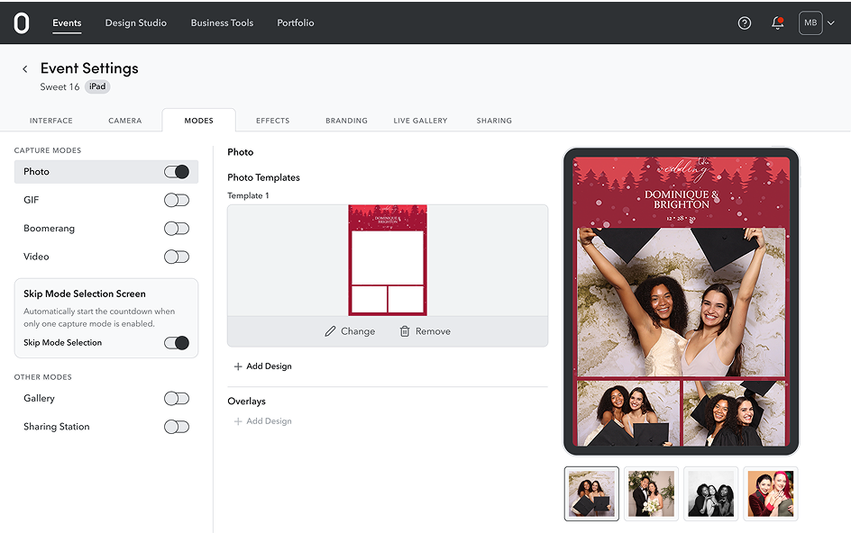 Event settings preview personalisation