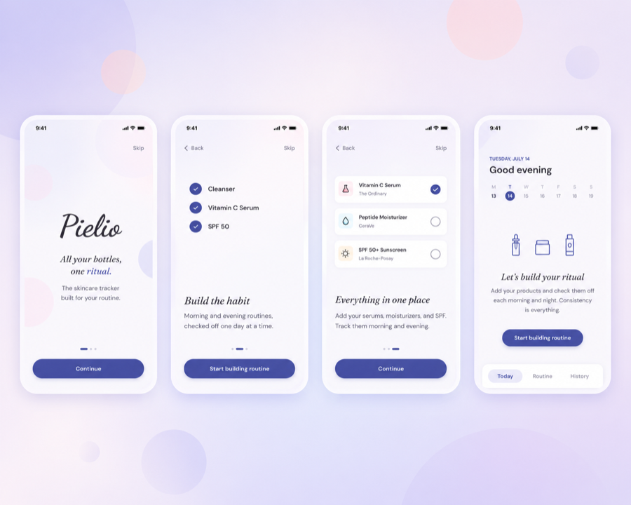Pielio app screens